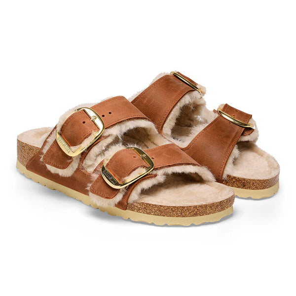 Birkenstock Arizona Big Buckle Shearling Cognac כפכפי בירקנשטוק לנשים