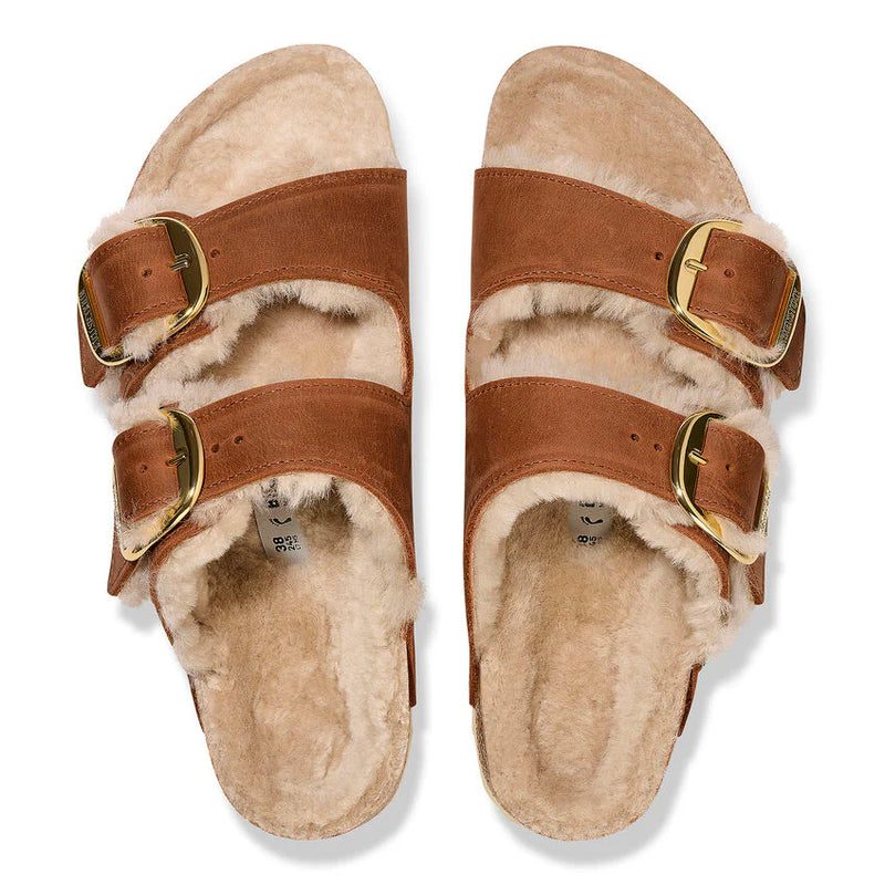 Birkenstock Arizona Big Buckle Shearling Cognac כפכפי בירקנשטוק לנשים