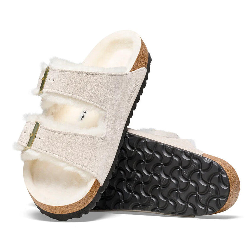 Birkenstock Arizona Shearling Antique White בירקנשטוק כפכפי נשים אריזונה עם פרווה