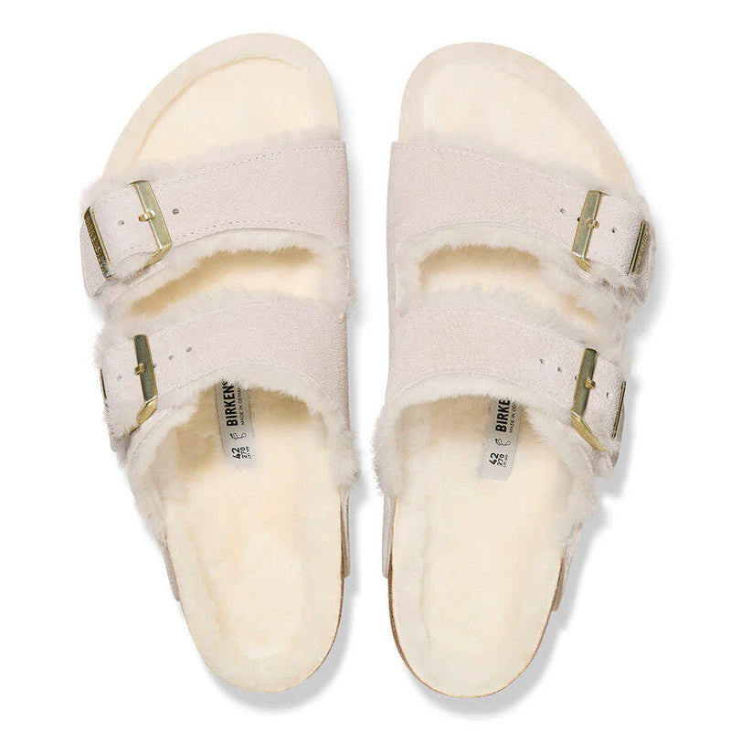 Birkenstock Arizona Shearling Antique White בירקנשטוק כפכפי נשים אריזונה עם פרווה