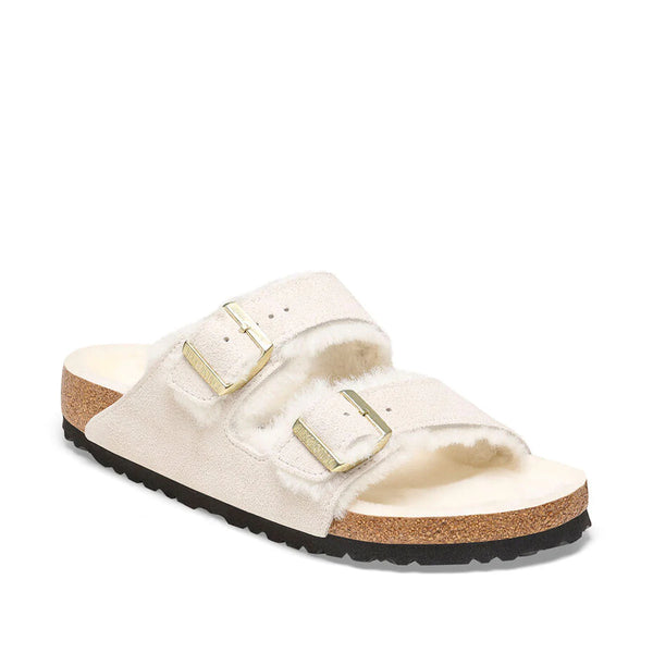 Birkenstock Arizona Shearling Antique White בירקנשטוק כפכפי נשים אריזונה עם פרווה