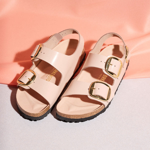 BIRKENSTOCK MILANO BIG BUCKLE HIGH SHINE NEW BEIGE בירקנשטוק סנדלי נשים