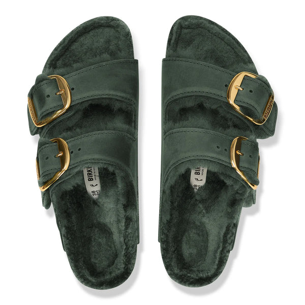 Birkenstock Arizona BB Shearling Thyme  בירקנשטוק כפכפי נשים אריזונה אבזם גדול עם פרווה