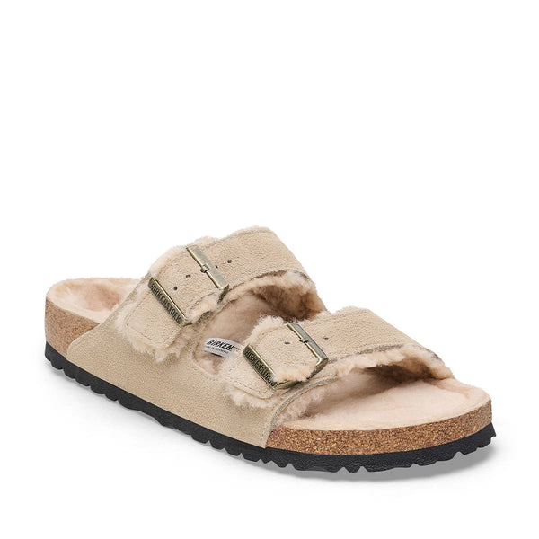 Birkenstock Arizona Shearling Taupe בירקנשטוק אריזונה פרווה כפכפי נשים בז׳