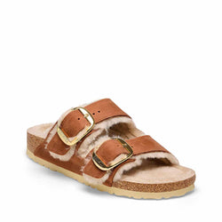 Birkenstock Arizona Big Buckle Shearling Cognac כפכפי בירקנשטוק לנשים